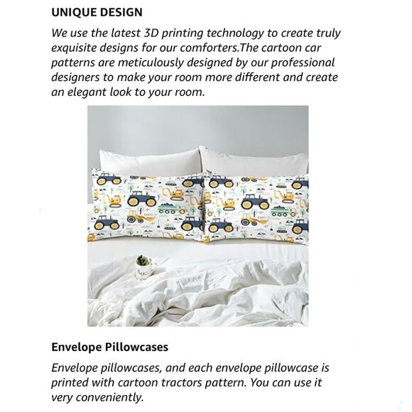 NWT Full Size Construction Excavator Kids Comforter + 2 Pillowcases Set - Picture 5 of 10
